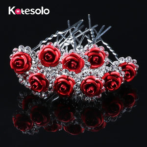 Crystal Rhinestone Rose Flower Bridal Hairpins