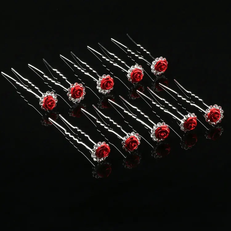 Crystal Rhinestone Rose Flower Bridal Hairpins