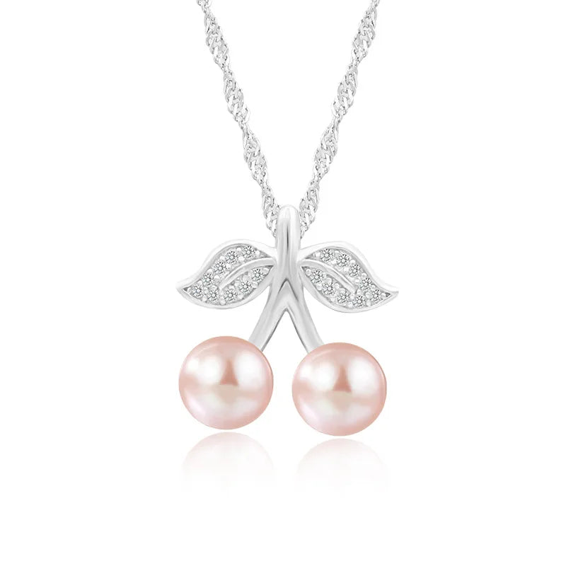 925 Silver Cherry 8.5mm Pearl Pendant Necklace for Women Fine Jewelry