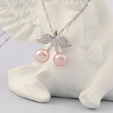 925 Silver Cherry 8.5mm Pearl Pendant Necklace for Women Fine Jewelry