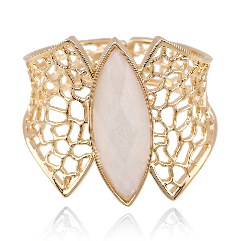 Kaymen Jewelry Hollow Out Resin Stone Cuff Bracelet for Party Wedding