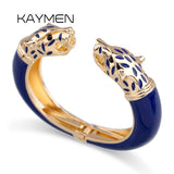 Kaymen Wolf Cuff Bangle, Enamel Bracelet, Chunky Animal Bangle