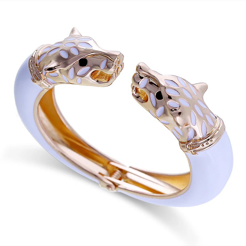 Kaymen Wolf Cuff Bangle, Enamel Bracelet, Chunky Animal Bangle