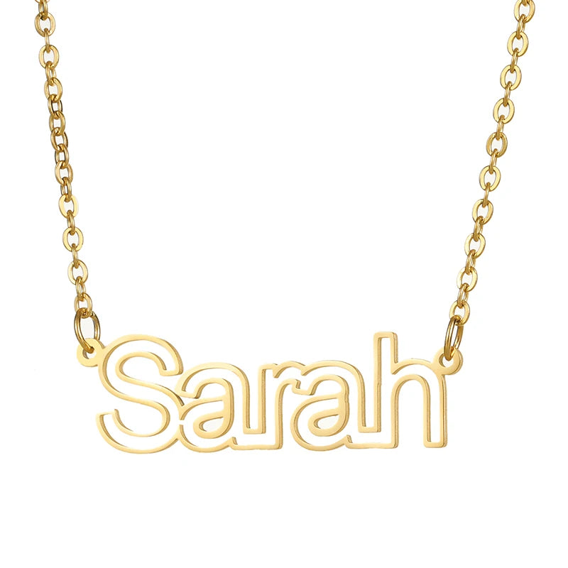 Hollow Letters Choker Necklace Stainless Steel Name Thick Cuban Chain