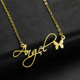 Butterfly Pendant Name Necklace Stainless Steel Chain