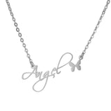Butterfly Pendant Name Necklace Stainless Steel Chain