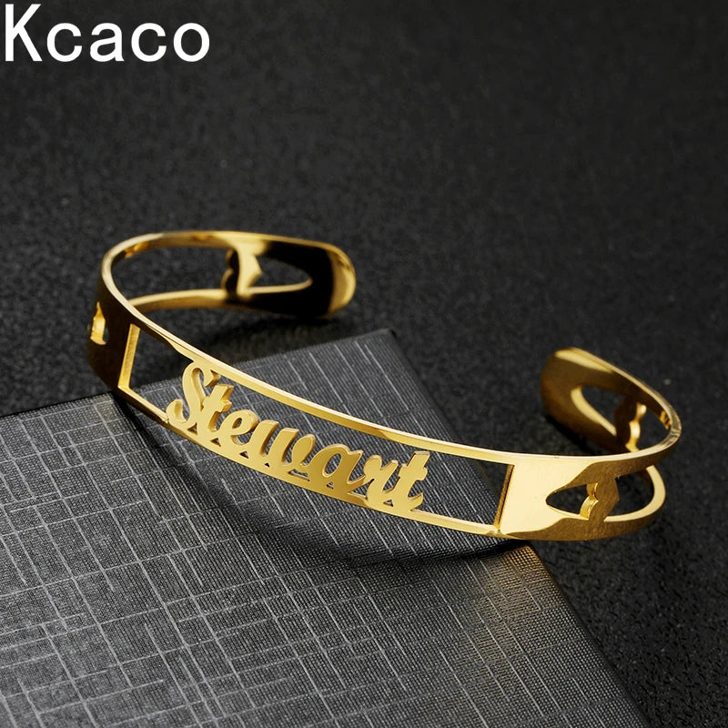 Plated Name Heart Bracelet 190mm Length Stainless Steel Letters Bangle