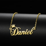 Stainless Steel Crown Necklace Personalized Name Pendant
