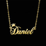 Stainless Steel Crown Necklace Personalized Name Pendant
