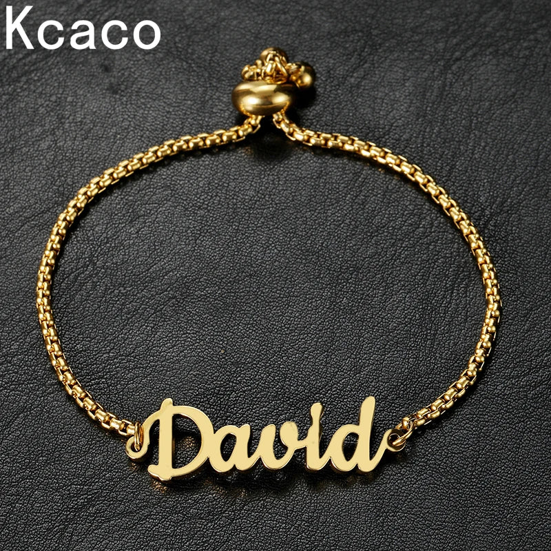Name Bracelet Women Kids Stainless Steel Adjustable Stretch Letter Bracelets