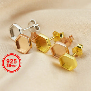 Breast Milk Resin Hexagon Earrings Setting Solid 925 Sterling Silver
