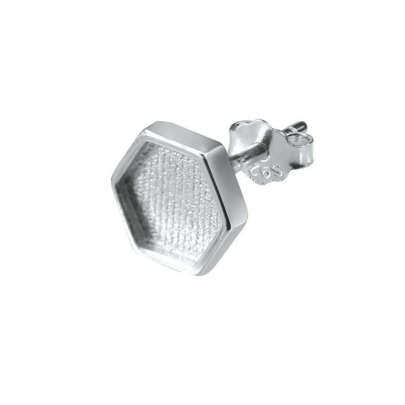Breast Milk Resin Hexagon Earrings Setting Solid 925 Sterling Silver