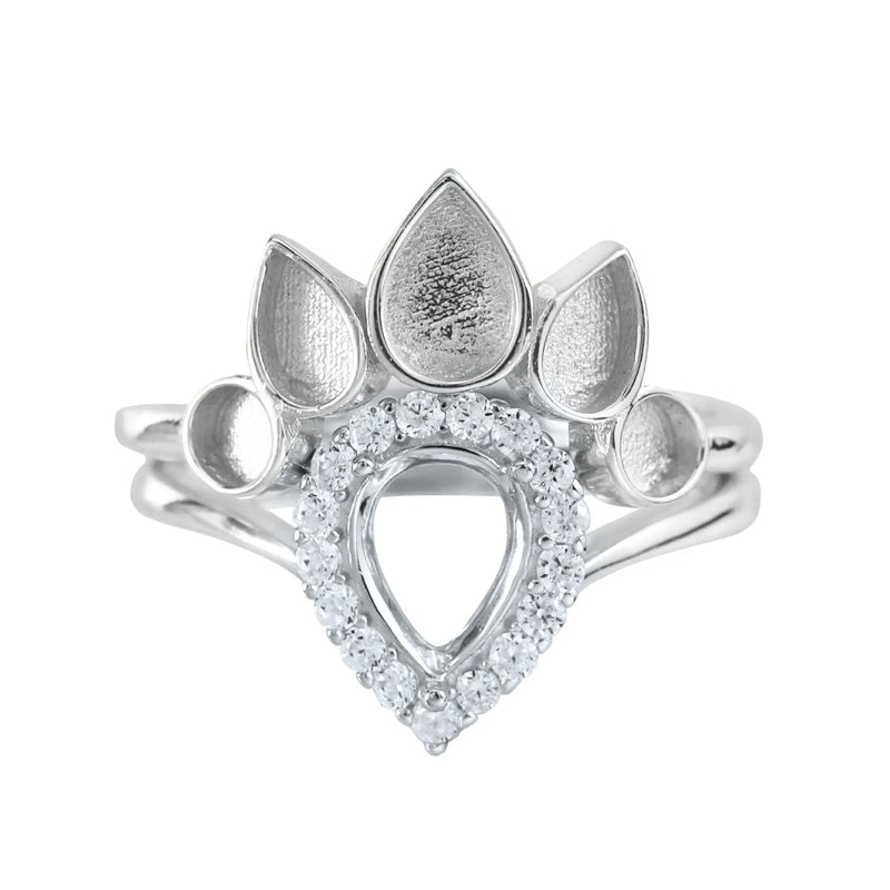 Breast Milk Resin Pear Ring Setting Solid 925 Sterling Silver Plated DIY Ring
