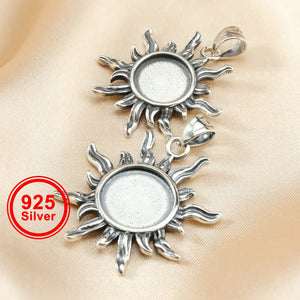 Breast Milk Resin Round Sun Pendant Bezel in 925 Sterling Silver