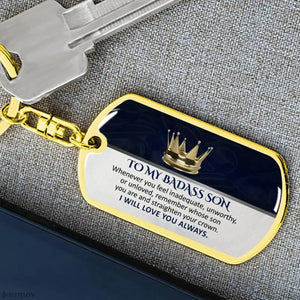 To My Badass Son Keychain From Grandma Grandpa Gift