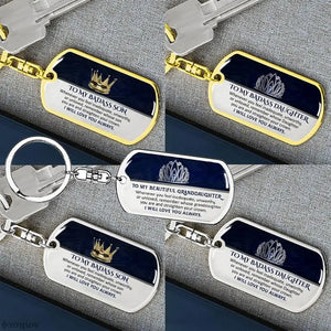 To My Badass Son Keychain From Grandma Grandpa Gift