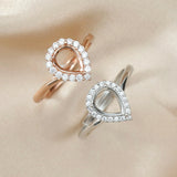 Pear Prong Ring Setting Faceted Gemstone Rose Plated 925 Sterling Silver
