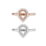 Pear Prong Ring Setting Faceted Gemstone Rose Plated 925 Sterling Silver