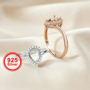 Pear Prong Ring Setting Faceted Gemstone Rose Plated 925 Sterling Silver