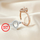 Pear Prong Ring Setting Faceted Gemstone Rose Plated 925 Sterling Silver