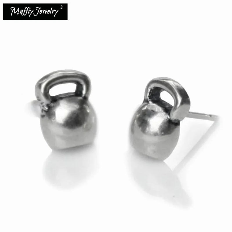 Kettlebells Stud Earrings, Fitness Gym Jewelry, 925 Sterling Silver