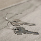 Vintage 925 Sterling Silver Key Dangle Earrings Punk Jewelry