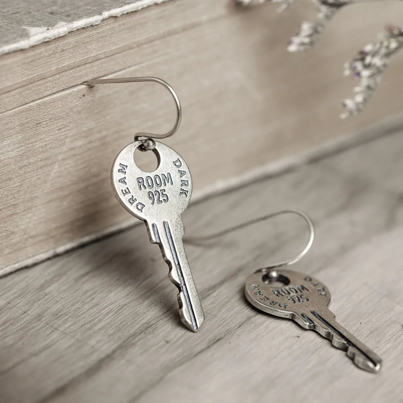 Vintage 925 Sterling Silver Key Dangle Earrings Punk Jewelry