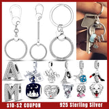 925 Sterling Silver Round Dangle Keychain Charm Holder