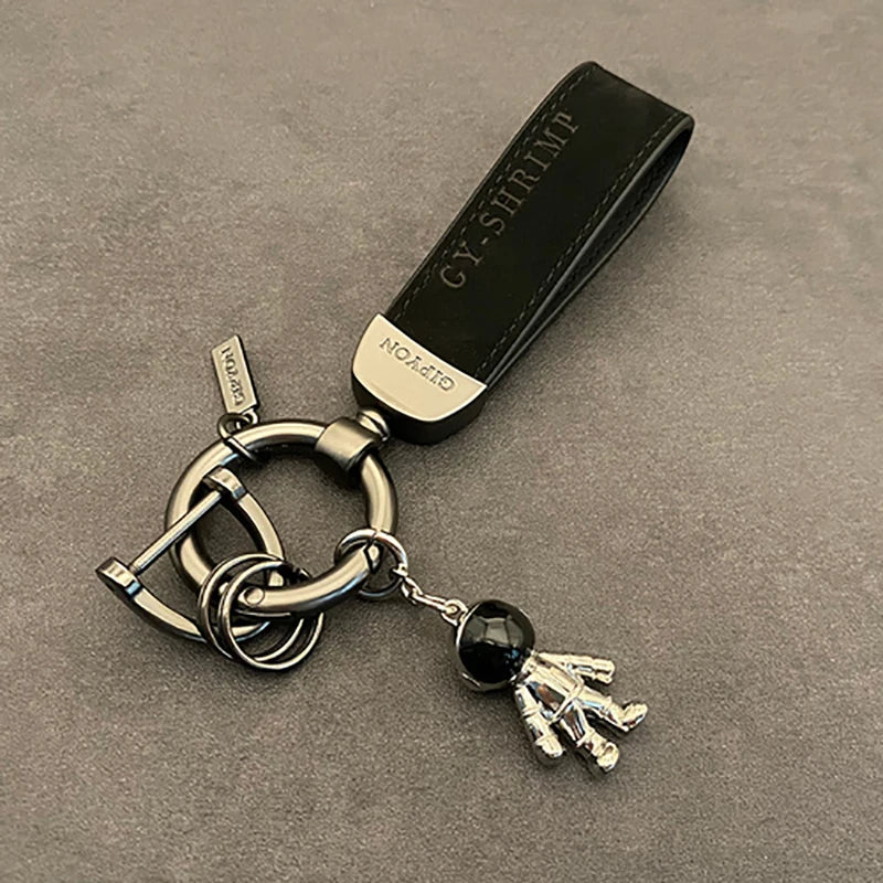 Astronaut Pendant Key Chain Leather Ring Ornaments for Men and Women