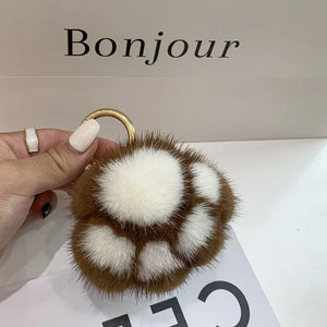 Kitten Claw Mink Fur Ornament Plush Bag Charm Key Chain Pendant