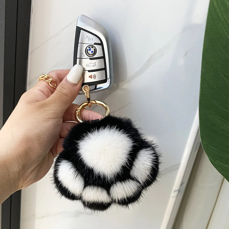 Kitten Claw Mink Fur Ornament Plush Bag Charm Key Chain Pendant