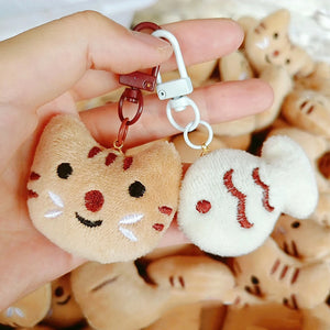 Kitten Fish Plush Doll Bag Decoration Keychain Christmas Gift Key Ring
