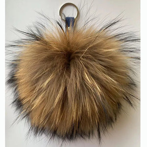 Fluffy Real Raccoon Fur Ball Fox Pom Keychain