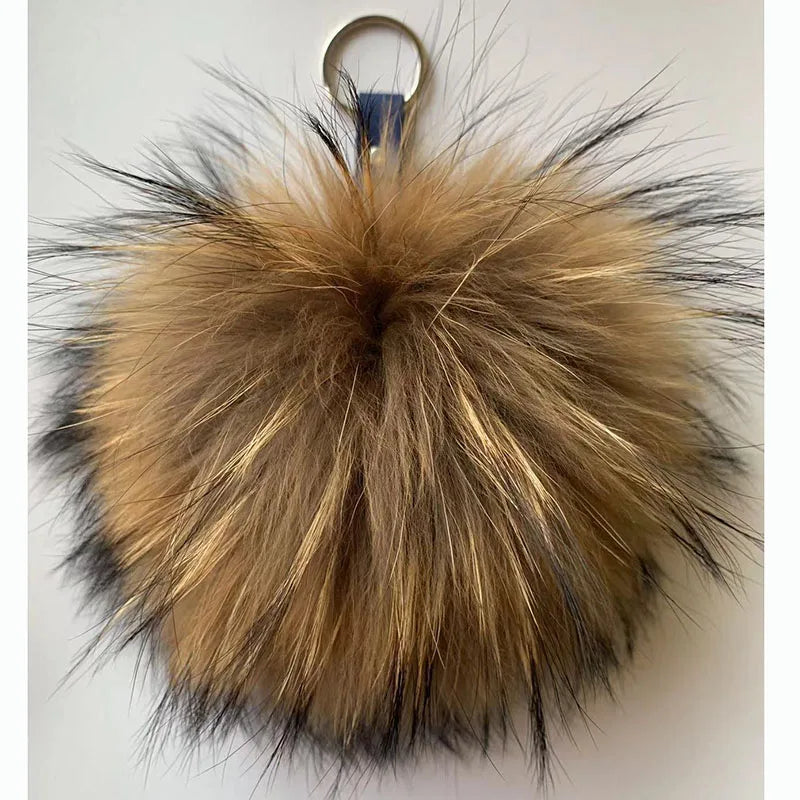 Fluffy Real Raccoon Fur Ball Fox Pom Keychain