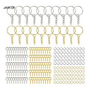 Keychain Chain Kit with Screw Eye Pins Metal Split Rings Set