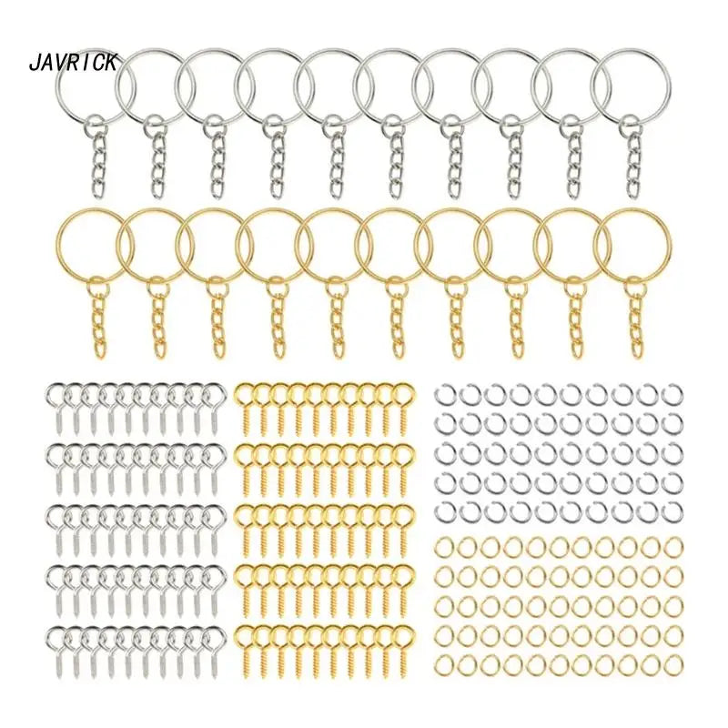 Keychain Chain Kit with Screw Eye Pins Metal Split Rings Set