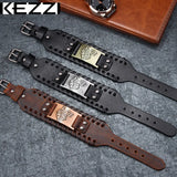 Kezzi Men's Wide Leather Bracelet with Wolf Head, Punk Charm Cuff Bracelet
