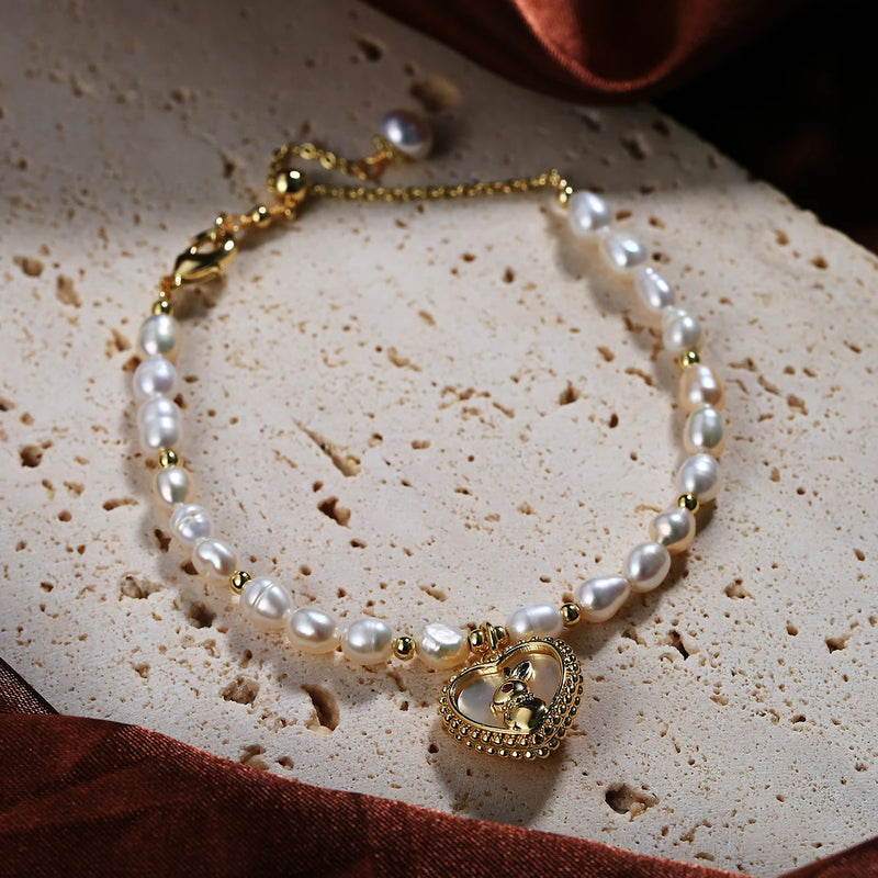 Kfvanfi Copper Jewelry Love Fower Rabbit Cultured Pearls Ladies Bracelet