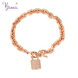 Kfvanfi Cuban Link Chain Bracelet Silver Key Lock Pendant Charms