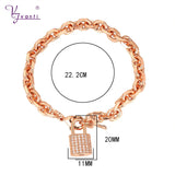 Kfvanfi Cuban Link Chain Bracelet Silver Key Lock Pendant Charms