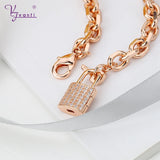 Kfvanfi Cuban Link Chain Bracelet Silver Key Lock Pendant Charms