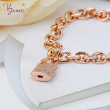 Kfvanfi Cuban Link Chain Bracelet Silver Key Lock Pendant Charms