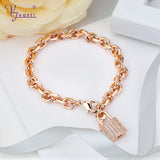 Kfvanfi Cuban Link Chain Bracelet Silver Key Lock Pendant Charms