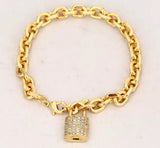 Kfvanfi Cuban Link Chain Bracelet Silver Key Lock Pendant Charms