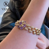 Purple Crystal Stone Flower Bracelet
