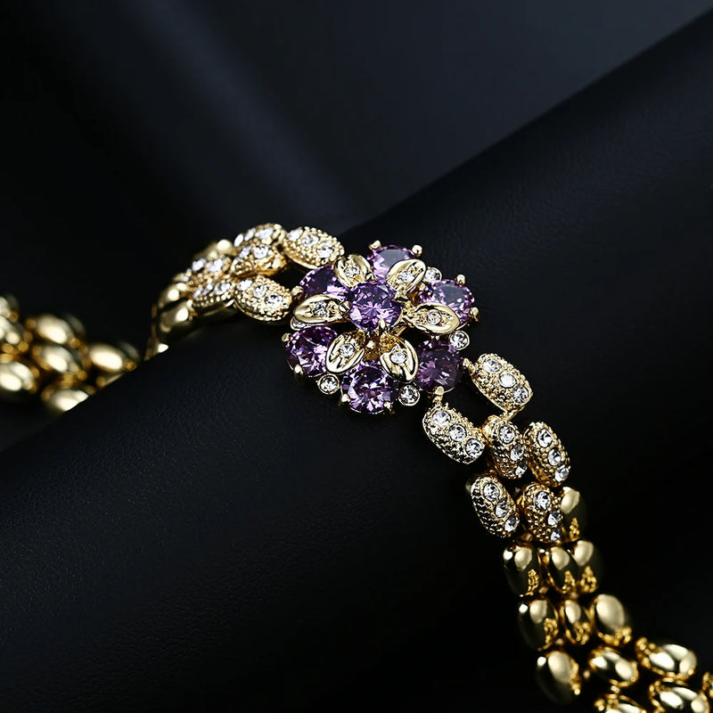 Purple Crystal Stone Flower Bracelet