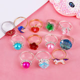 Kids Adjustable Cartoon Girl Rings with Heart Shaped Showcase