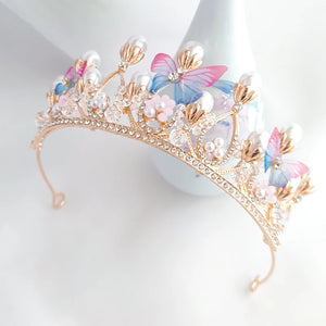 Girls Flower Pearl Rhinestone Crown Hairband