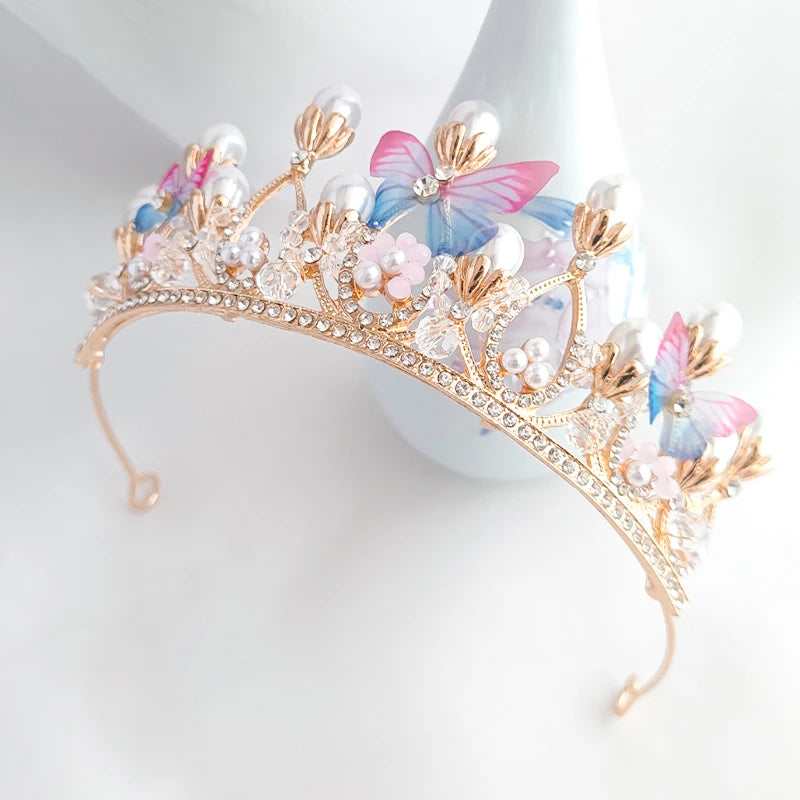 Girls Flower Pearl Rhinestone Crown Hairband