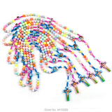 Kids Rosary Carton Fatima Girl Pink Wood Colorful Sticker Bead Cord Baptism